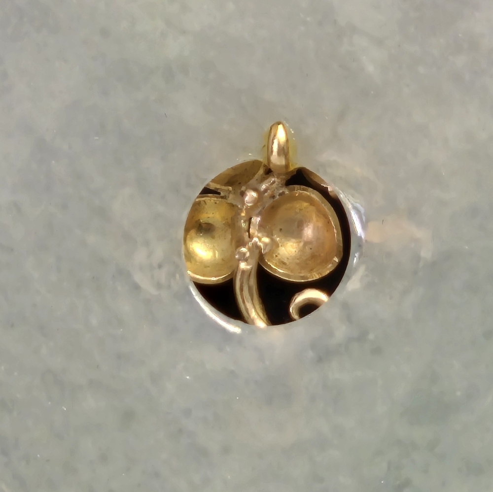 Vntg Jadeite w/14k Gold and Multicolor Jadeite Floral Pndt 2 1/2" Drop 2 1/8 Dia - Picture 6 of 10